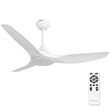 52 Inch Quiet DC Motor White Ceiling Fan with Light Remote Control, Indoor 3 Blade Modern Ceiling Fan for Bedroom Living Room