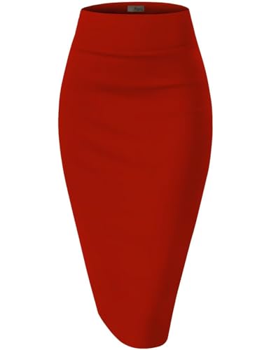 Image of Hybrid & Company Women's Premium Nylon Ponte Stretch High Waist Pencil Suit Skirt Below Knee