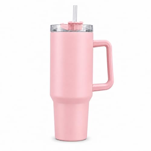 Image of SR Plastic Tonny Tumbler with Handle, Straw & Lid, - Mug with Lid | Reusable Plastic Coffee Sipper Mugs with Lid & Straw | Large Tumbler for Travel Mug Water Cup for Gym, Office & Outdoor Use (Pink)