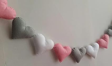 Peach Cuddle Velvet Fabric Heart Bunting For Kids Room And Bed Room Decoration (Pack Of 1, 12 Hearts, Pink Grey White) Nursery Decoration, Christmas Decoration, Heart Bunting, Fabric Bunting, 99 CM