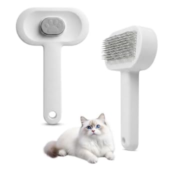 Pet Grooming Brush for Cats and Dogs, Self-Cleaning Deshedding Tool for Short and Long Haired Pets, Removes Loose Undercoat and Tangles, Cat Hair Remover and Dog Comb for Massage