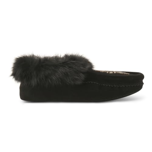 Image of Manitobah Tipi Moccasin - Womens Indoor Slipper, Fleece-Lined, Suede Leather, Rabbit Fur Trim