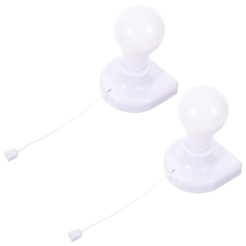 Uonlytech 2Pcs Wire LED Bulb Cabinet Lamp Night Light Wall Pull Rope Battery Operated Self Adhesive Wall Mount Light, White