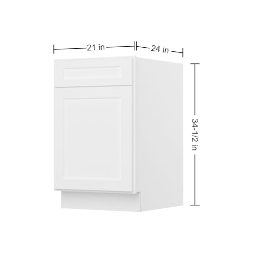 Image of Furinno Shaker Drawer Base Kitchen Cabinet with 1-Door, Ready to Assemble, 24 D x 21 W x 34.5 H, White