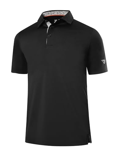 Herren Polo-Shirt Feuchtigkeitstransport & schnell trocknend Sport Kurzarm Golf T-Shirt Black01-M