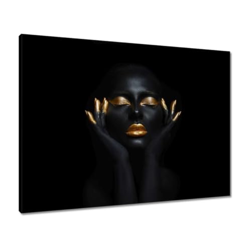 Peinture sur toile or et belle femme 80x60cm de décoration murale moderne