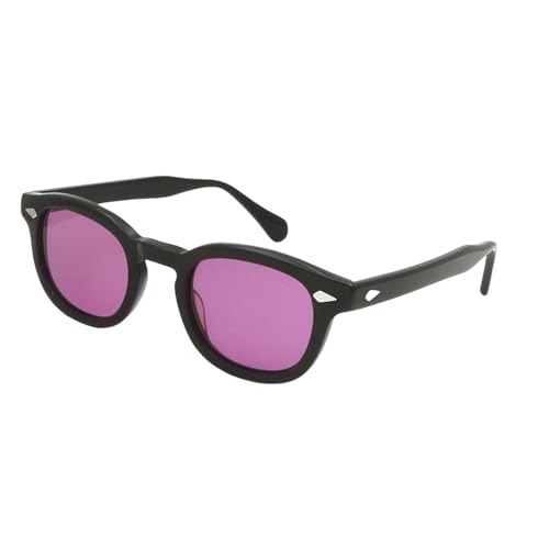 Lunettes de soleil rondes en acétate noir rose ou rouge style rétro mixte