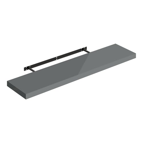WOLTU Étagère Murale, Étagère Flottante et Décorative, en MDF et Métal, Blanc Brillant, 100x22,9x3,8cm