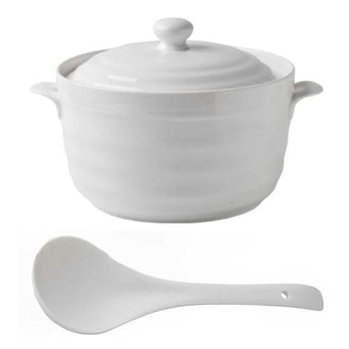 Ceramiczna miska do zupy z pokrywką i chochlą – elegancka miska do serwowania do domowej kuchni i restauracji