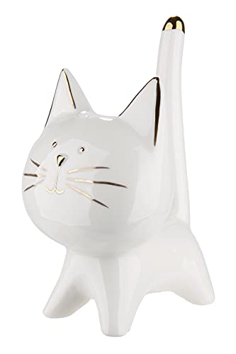 Dreamlight Sculpture Figurine décorative Chat en Porcelaine Blanche et dorée Hauteur 12 cm Longueur 7 cm Cover