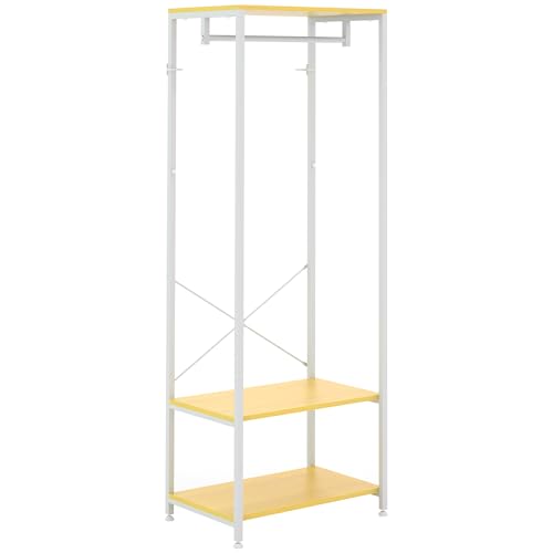 HOMCOM Perchero con Zapatero Perchero Entrada Recibidor con Riel Colgante y 2 Estantes de Almacenamiento para Pasillo Dormitorio 60x40x167,5 cm Natural y Blanco