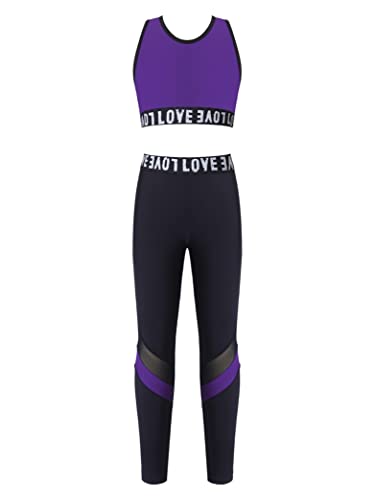 Kids Girls 2 Piece Gymnastic Dance Workout Outfits Crop Tops with Leggings Active Tracksuit