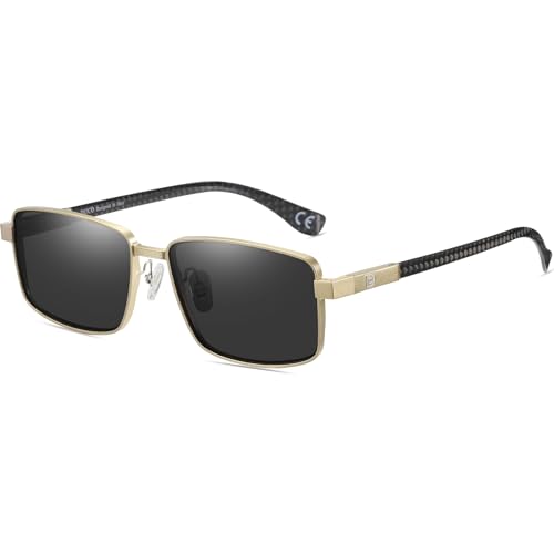 Image of DUCO Retro Rectangular Polarized Sunglasses for Men Trendy Carbon Fiber Shades