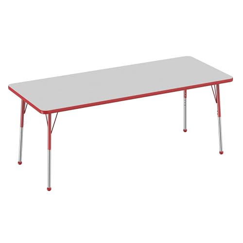 FDP 30" x 72" Rectangle Table with Ball Glide Legs - Gray/Red, 10028-GYRD
