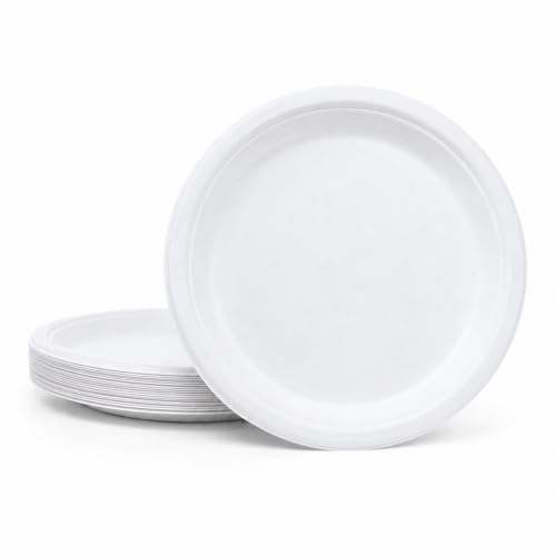 Image of Bonkaso 6 Inch, Pack of 25 Bagasse Disposable Round Plates (White)| Eco-Friendly Sugarcane Paper Plates | Biodegradable, Compostable & Sturdy | Ideal for Snacks, Desserts, Parties, Weddings & Events