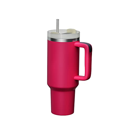 KISSKIND Tumbler With Handle 40 oz Travel Mug Straw Covers Cup with Lid Insulated Quencher Stainless Steel Water Iced Tea Coffee Gift HOT PINK
