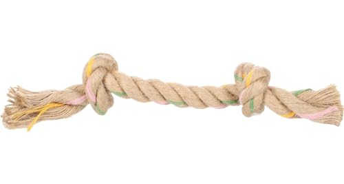 Flamingo Puppy Spielzeug Luro Seil mit 2 Knoten Braun – M | 32 cm L x 5 cm B x 5 cm H, 100% Natürlicher Hanf, Verhindert Zahnbelag und Massiert das Zahnfleisch, Perfekt für Welpen!