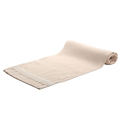 Homes r us Plain Linen Table Runner Beige 180x33x1cm