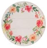 Shiplap Chic Country Glam Party Decorations, White Shiplap Printed with Floral 7 Inch Round Paper Plates, Box of 96