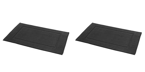 Image of Amazon Basics Banded 100% Cotton Machine Washable Bathroom Bath Rug Mat, 31 inch x 20 inch, Black (Pack of 2)