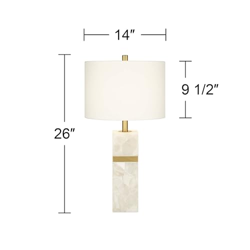 360 Lighting 87-2305-600 Arlanza 26 Inch High Rectangular Mid Century Modern Coastal Table Lamp White Faux Alabaster Finish Single Linen Shade Living Room Bedroom Bedside Nightstand House Office Home Reading thumb #8