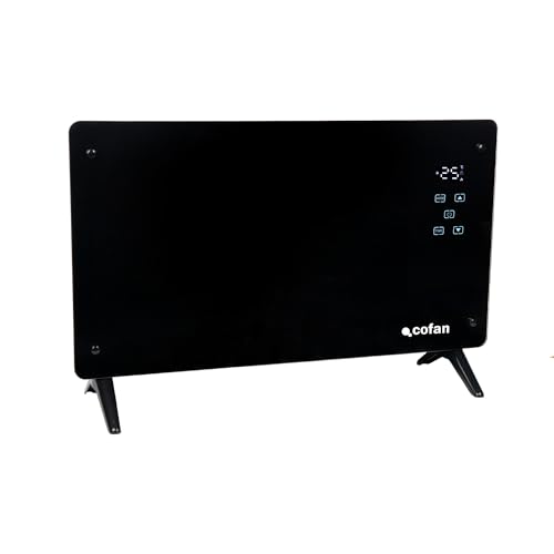 Cofan Convector radiante de panel de vidrio | Potencia: 2000 W | Pantalla LED | Mando a distancia | Control vía app y compatible con asistente de voz | Temporizador 24 h