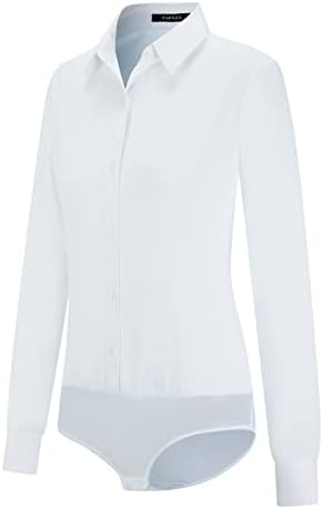 Tapata Womens Bodysuit Blouse Button Down One-Piece Long Sleeve Solid Office Work Shirt Casual Tops