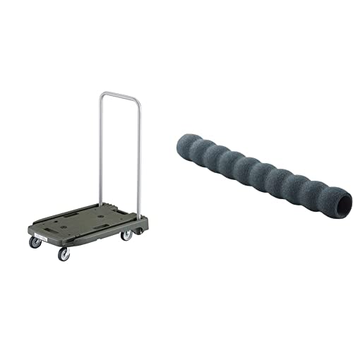 TRUSCO(トラスコ) 樹脂台車 こまわり君 省音G車輪 600×390 つや消しOD MP-6039N2-MOD 折りたたみ 軽量 静か 静音 & (トラスコ) 小型樹脂台車 こまわり君用グリップ ブラック 内径約22×250 TDG22X250BK【