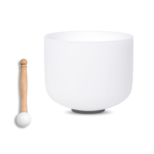 SOUNDELLO 11 inch White D Note Sacral Chakra Quartz Crystal Singing Bowl, for Healing Mindfulness...