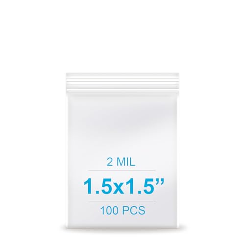 1.5''x 1.5'', (Pack of 100) 2 mil Thick Clear Plastic Reclosable Zip Poly Bags with Resealable Lock Seal Zipper for Photo, Jewelry, Bakery, Treats, Travel, Storage, Packaging & Shipping…