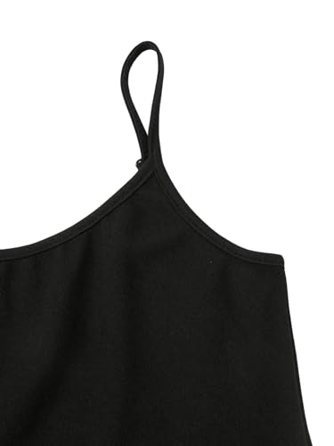 OYOANGLE Girl's Spaghetti Straps Cami Dress Solid High Waist Flared Knee Length Dresses3