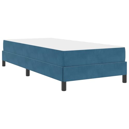 Mhdvray Lit à Ressorts avec Matelas 90 x 200 cm en Tissu Bleu Foncé, Lit Complet avec Sommier à Lattes et Pieds en Poteau Robustes, Design Moderne et Minimaliste pour Chambre Individuelle