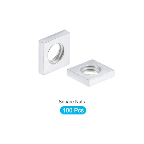 METALLIXITY Vierkantmuttern (M5x8x2mm) 100 Stück, Muttern aus Kohlenstoffstahl - für Möbelbau, mechanische Ausrüstung, Befestigungselemente, Silberfarben