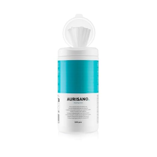 AURISANO Hörgeräte Reinigungstücher 100 Stk - Spenderbox mit Reinigungstücher Hörgeräte - Entfernt Ohrenschmalz und Verschmutzungen - 100% Biologisch Abbaubare Feuchttücher - Medizinprodukt & Sicher