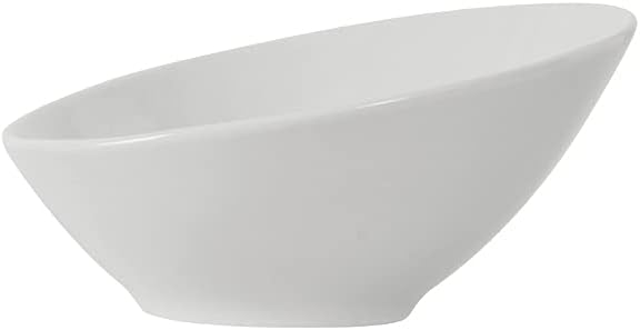 Tuxton China GLP-404 Slant Bowl, 10-1/2 oz., 7" Diameter x 3-3/8" H, Round, Slanted, Microwave and Dishwasher Safe, Oven Proof, Fully Vitrified, TuxTrendz, Linx, Porcelain White, Pack of 12