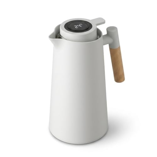 Image of 1 Litre Stainless Steel Thermal Carafe Jugs, Thermal Carafe with Lid, Double Walled Vacuum Insulated Coffee Pot with Press Button Top, for Coffee/Juice/Milk/Tea etc (White)