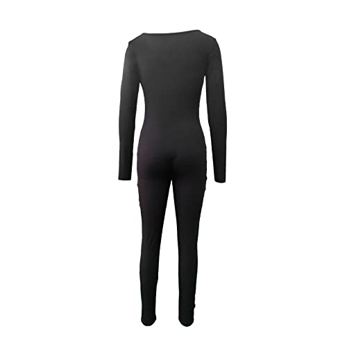 Nensiche Vrouwen Vierkante Hals Knipsel Bodycon Yoga Jumpsuit Geribbelde Workout Lange Mouw Full Body Sport Romper… - Image 6
