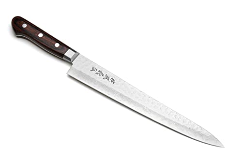 Yoshihiro Cutlery Hammered Damascus Sujihiki Chef Knife, 9.5-Inch