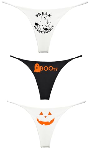 Southern Sisters Halloween Women's Thong Pack of 3 (Pack A) Small Freak Boo-ty Pumpkin White