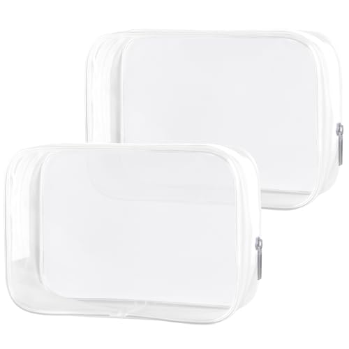 PLULON - PLULON 2 Pack Travel Toiletry Bag, TSA Approved Toiletry Bag Clear Makeup Bag Quart Size Portable Cosmetic Bags Carry on Travel Accessories Bag for Women Men - Clear