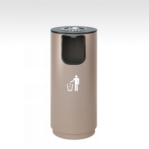 Commercial Outdoor Trash Can - Large Capacity Metal Garbage Bin with U-Shaped Opening & Lid - Durable Cylindrical Design for Parks, Streets & Public Spaces
