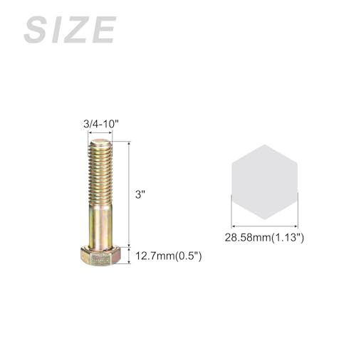 Image of METALLIXITY Hex Bolts (3 /4-10x3) 10Pcs, Carbon Steel Zinc Plated Partial Threaded, Coarse Thread UNC Hex Head Screw Bolt - for Furniture Repair, Yellow