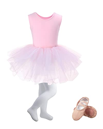 Jeere 3 Piece Leotard Ballet Set Cute Dance Tutu Dress Pink Ballet Yoga Shoes Soft Dance Tight For Girl's Gymnastics Ballet (5 Years) #TOP1