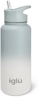 iglu Reusable Water Bottles | Premium Double Walled Stainless Steel | 1 Litre Vacuum Insulated Bottle | Leakproof Straw Lid | Sweatproof & BPA Free | Great His & Her Eco Gift (Arctic Blue, 1L)