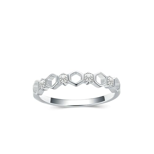 Anillo de propuesta de matrimonio, anillos de boda para mujer, hexágono hueco con moissanita, plata de 18 quilates, oro blanco, talla 60 (19.1)