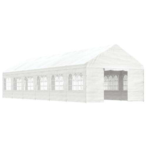 Cenador con techo blanco, 13,38 x 4,08 x 3,22 m, marco de acero galvanizado y techo de polietileno, robusto y resistente a la intemperie, ideal para jardín, terraza y ocio