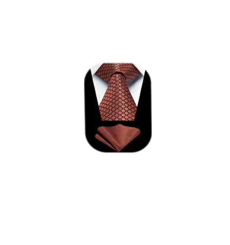 Image of HISDERN Mens Ties Plaid Tie and Pocket Square Set Classic Woven Formal Checkered Neckties & Handkerchief Wedding Party