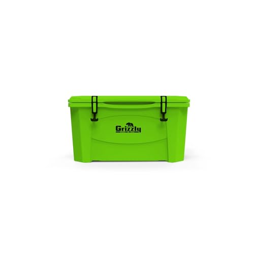 Grizzly 60 Cooler | 60 qt Ice Chest Durable Rotomolded Insulated | Made in USA | Warranty for Life | For Beach Boat Camping Fishing Hunting | G60 | Lime Green