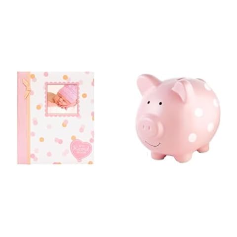 Lil Peach & Pearhead Baby Girl Memory and Savings Essentials Bundle - Memory Book & Piggy Bank Cover