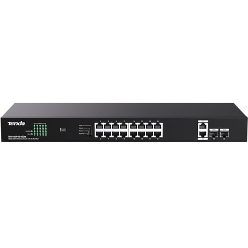 Image of Tenda 20 Port Gigabit PoE Switch | Rackmount PoE Ethernet Switch | 16*PoE+ Port & 2*Gigabit Uplink & 2*SFP Slot | Up to 150W | Smart Power Management | One-Key VLAN / Priority / Extend Mode (TEG1120P)
